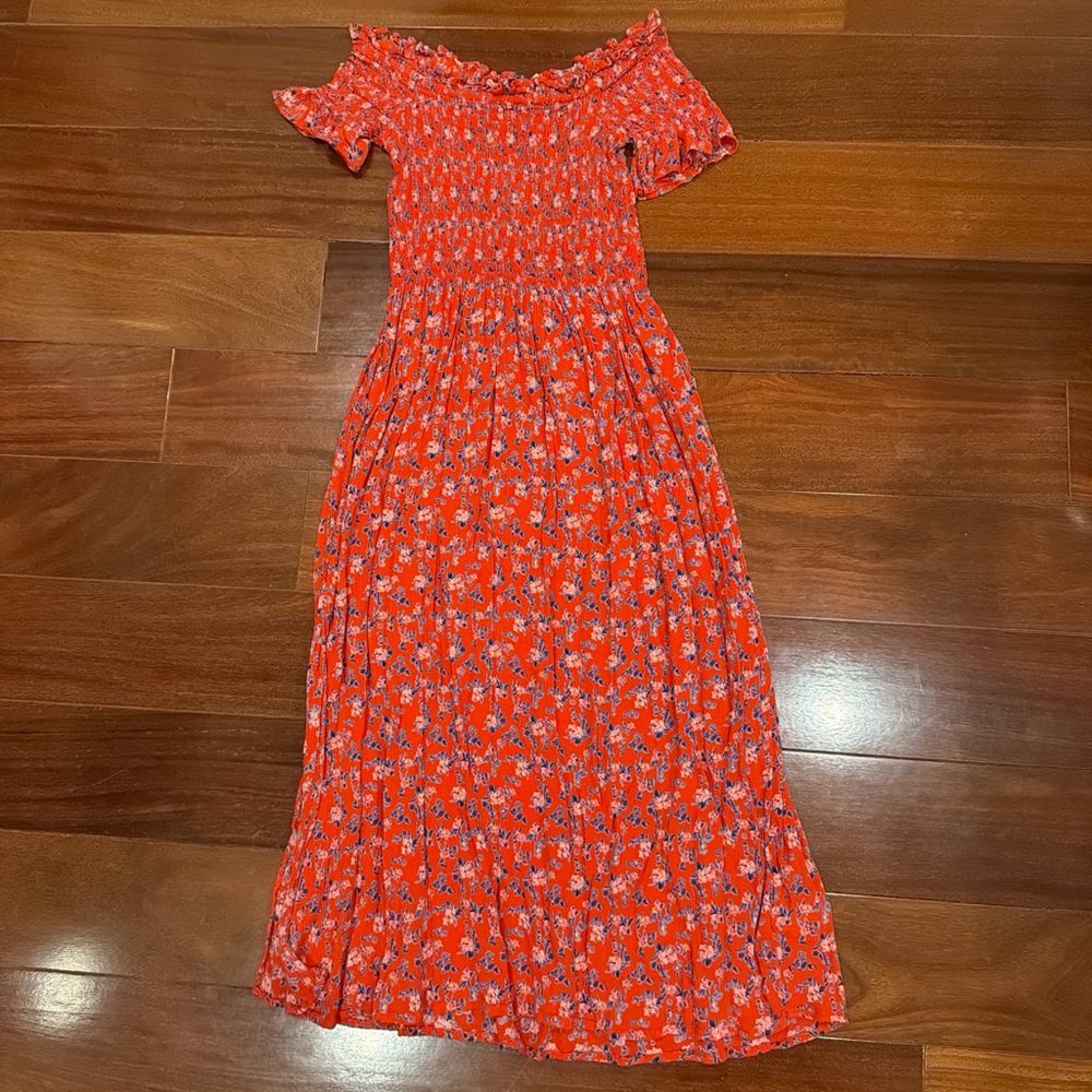 Kimchi Blue Red Floral Midi Dress